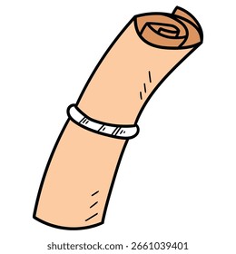 Hand-drawn cartoon rolled scroll isolated on a white background. Vector illustration.