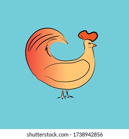 Hand-drawn cartoon rooster isolated on a blue background