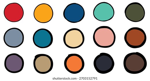 Hand-drawn cartoon set of colored circles isolated on a white background. Vector illustration.