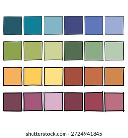 Desenho desenhado à mão conjunto de retângulos coloridos isolados em um fundo branco. Ilustração vetorial.