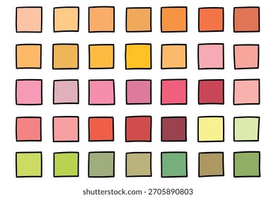 Hand-drawn cartoon set of colored squares isolated on a white background. Vector illustration.