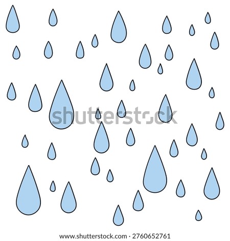 Hand-drawn cartoon set of rain drops isolated on a white background. Vector illustration.
