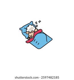  A hand-drawn cartoon sheep character peacefully sleeping