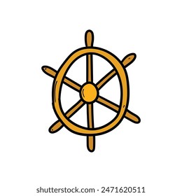 Hand-drawn cartoon ship helm isolated on white background. Vector illustration.
