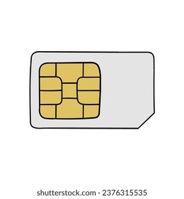 Una tarjeta SIM de dibujos hechos a mano para un teléfono móvil aislado en un fondo blanco. Diseño plano. Ilustración vectorial.