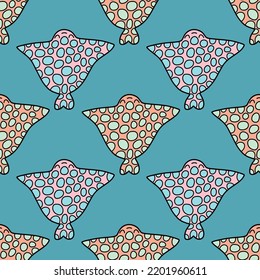 Hand-drawn cartoon stingrays seamless pattern vector illustration