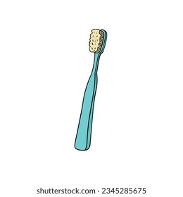 A hand-drawn cartoon toothbrush isolated on a white background. The concept of health care. Flat design. Vector illustration.