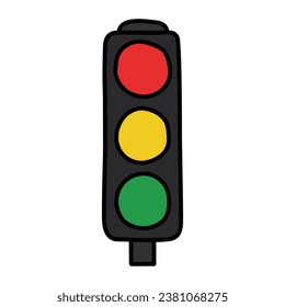 A hand-drawn cartoon traffic light icon isolated on a white background. Flat design. Vector illustration.