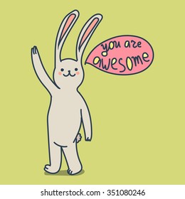 Hand-drawn cartoon vector illustration, cute bunny inspiring quote