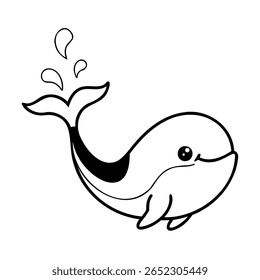 Baleia de Desenho Animado à Mão com Mancha de Água Isolada no oceano animal