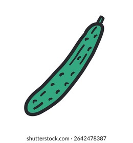 Hand-drawn cartoon-style color illustration of a cucumber