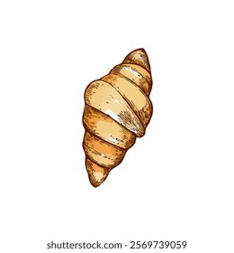 A hand-drawn cartoon-style illustration of a classic French croissant. Flaky, golden-brown pastry with curved edges, isolated on a white background