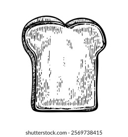 A hand-drawn cartoon-style illustration of a slice of toast bread. Golden edges with a soft, fluffy center, isolated on a white background