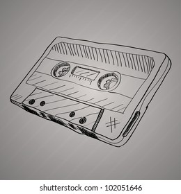 cinta de cassette dibujada a mano. ilustración vectorial en gris