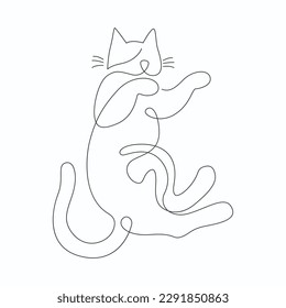 Hand-drawn Cat drawing vector. continuous line cat. kitten line art draw vector. doodle illustration. Pet line drawing illustration. minimal line art. black and white vector illustration.