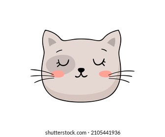 Hand-drawn Cat Face. Vector Cartoon Kitty Head.