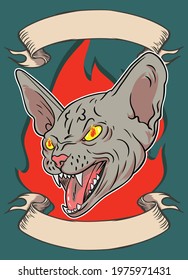 Handdrawn cat illustration vector for tattoo and t shirt