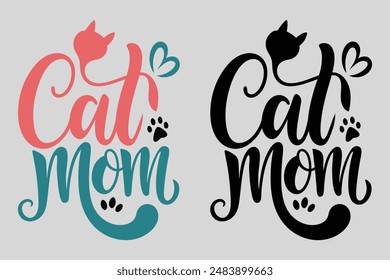 Handdrawn Cat Lover Typography with Paws: Vector Art on White Background