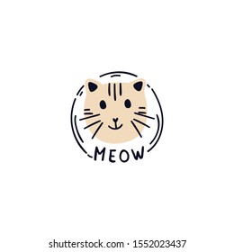 hand-drawn cat meow vector illustration. Creative animal texture for fabric, wrapping, textile, wallpaper, apparel.