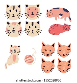 hand-drawn cat vector set collection. Creative animal texture for fabric, wrapping, textile, wallpaper, apparel.