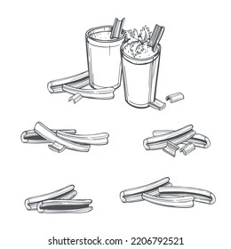 Hand-drawn  celery set.  Vector sketch  illustration.