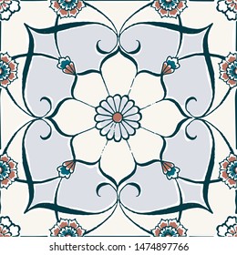 Hand-drawn ceramic inspired vector repeat pattern.