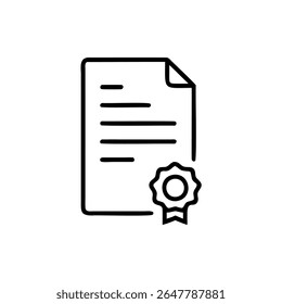 Ícone de certificado desenhado à mão com emblema de linhas de documento no prêmio de papel de fundo