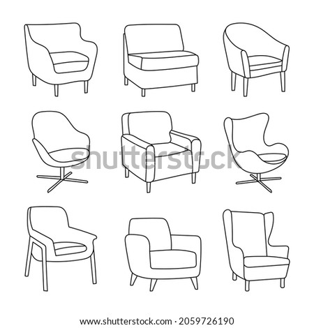 Hand-drawn chair set - different types of chairs on white. Icons in cartoon style