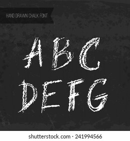 Handdrawn chalk font - vector file with separated letters A, B, C, D, E, F, G. Real chalk texture.