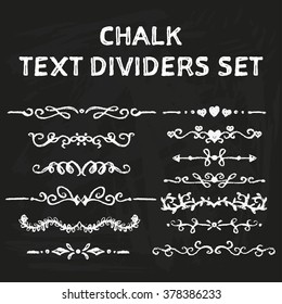 Handdrawn chalk text dividers on blackboard. Vector set of vintage illustrations.