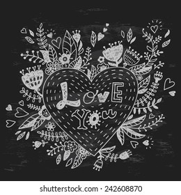 hand-drawn chalkboard with love doodles