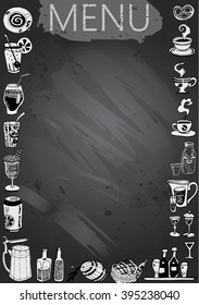 Hand-drawn chalkboard menu with cocktails and soft drinks