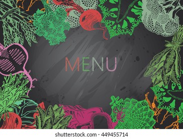 Hand-drawn chalkboard menu with Vegetables. Organic Food.