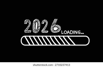 Ilustración de estilo tiza dibujada a mano de '2026 LOADING...' con una barra de progreso sobre un fondo negro.