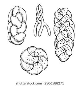 Hand-drawn challah bread. Vector sketch  illustration. 