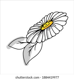 hand-drawn chamomile flower in doodle style. yellow and gray. natural bee honey. Vector illustration isolated on white background.