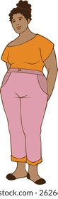hand-drawn character with pink pants and orange top casual pose full body flat style