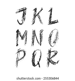 Handdrawn charcoal font - vector file with separated letters J, K, L, M, N, O, P, Q, R. Real charcoal texture.