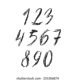 Handdrawn charcoal font - vector file with separated numbers from 0 to 9. Real charcoal texture.