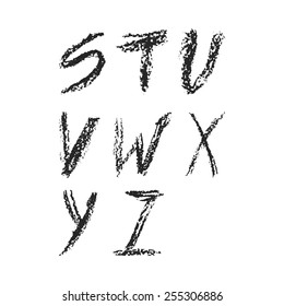 Handdrawn charcoal font - vector file with separated letters S, T, U, V, W, X, Y, Z. Real charcoal texture.