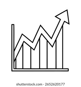 Handdrawn chart with rising arrow bar graph elements on vector