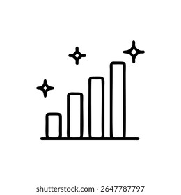 Handdrawn Chart with Rising Bars Sparkling Starbursts on Background graph growth