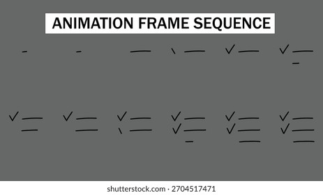 Sequência De Quadros De Animação De Marca De Seleção Desenhada À Mão. Êxito da marca de escala 2D ou efeito de conclusão. Elemento Gráfico Do Movimento De Confirmação Da Lista De Tarefas Pendentes Do Estilo Doodle.