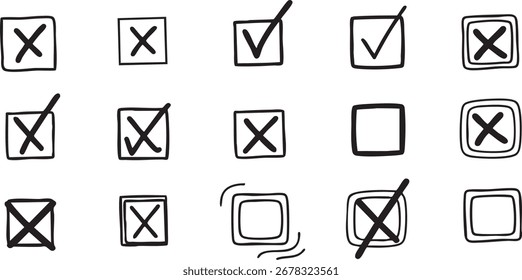 Hand-Drawn Checkbox and Reject Icons, vector checkbox