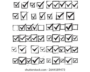 Caixas de seleção desenhadas à mão para listas e tarefas, coleção de caixas de seleção desenhadas à mão, perfeitas para ilustrar listas, tarefas pendentes ou outros itens verificáveis. lista de verificação, caixas de seleção, lista de tarefas pendentes, tarefas, concluir