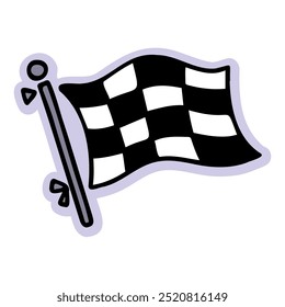 Hand-drawn checkered racing flag illustration. Creative sticker symbolizing victory, speed, and competition. Vector illustration for motorsports, racing events, and dynamic designs.
