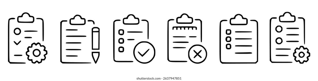 Hand-drawn checklist icons representing task management and settings