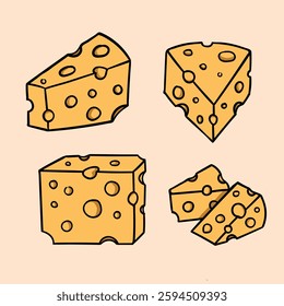 Hand-Drawn Cheese Slice Illustration Set for Infographics and Logos