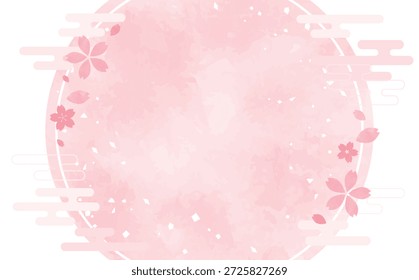Fondo de flor de cerezo dibujado a mano con un marco circular