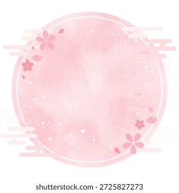 Fondo de flor de cerezo dibujado a mano con un marco circular